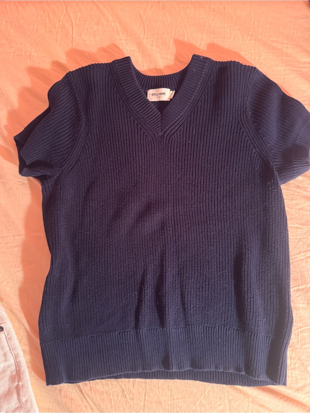 woman's  Navy Short-Sleeve V-Neck Sweater